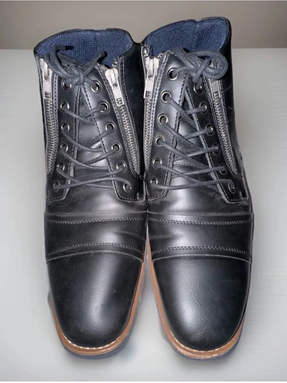 Global Win Tan Black Gray Leather Fashion Ankle Boots Round Toe Zipper Men’s 7.5